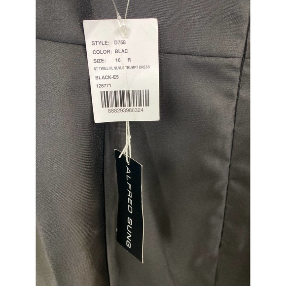 Alfred Sung D758 Black Bridesmaid Gown Trumpet Spaghetti Strap Size 16 - Picture 3 of 6